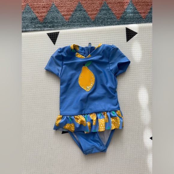 Cat & Jack|Baby girl Blue and Yellow One Piece Swimsuit with lemon fruit print• - Picture 1 of 5